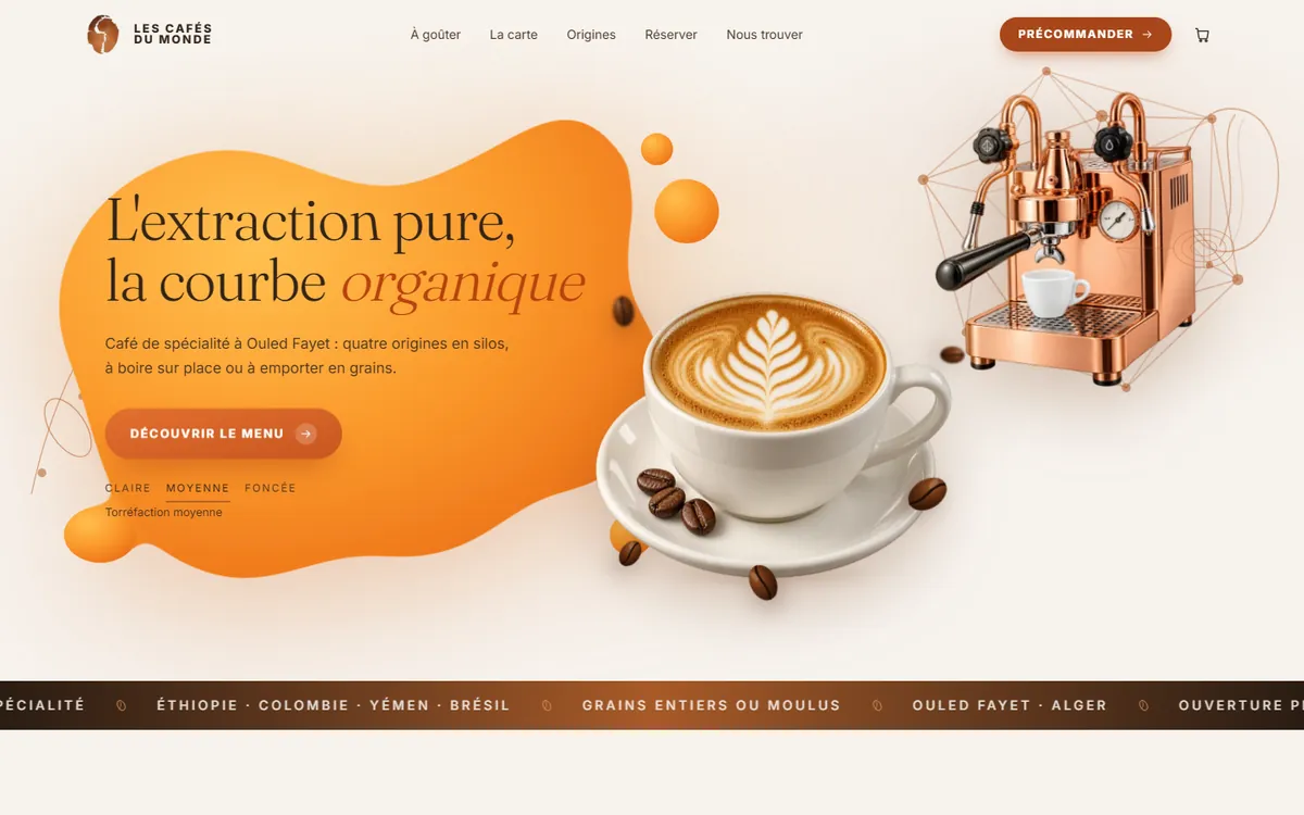 Page d’accueil du site Les Cafés du Monde